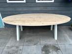 Ovale houten eettafel witte stalen poten ovaal tuintafel, Huis en Inrichting, Tafels | Eettafels, Ophalen, Vijf personen of meer