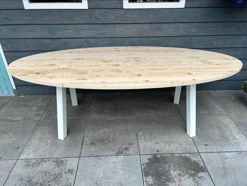 Ovale houten eettafel witte stalen poten ovaal tuintafel, Huis en Inrichting, Tafels | Eettafels, Nieuw, 100 tot 150 cm, 200 cm of meer