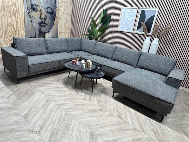ZGAN Moderne Royale U-Bank / Hoekbank - Grijs - 341cm, Huis en Inrichting, Banken | Bankstellen, Zo goed als nieuw, Hoekbank, Vierpersoons of meer