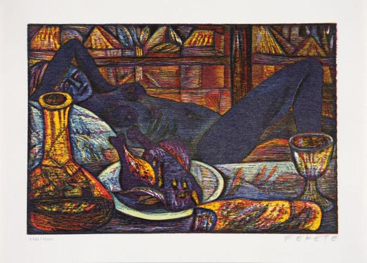 Esteban Fekete - La Poule - Houtsnede Handgesign., Antiek en Kunst, Kunst | Etsen en Gravures, Ophalen of Verzenden