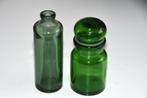 2 vintage groene glazen flesjes apothekerspot stopfles, Antiek en Kunst, Antiek | Glas en Kristal, Ophalen of Verzenden