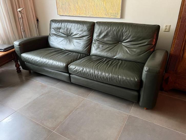 == Mooi Minotti leren bankstel ==, Huis en Inrichting, Banken | Bankstellen, Gebruikt, Rechte bank, Driepersoons, 200 tot 250 cm