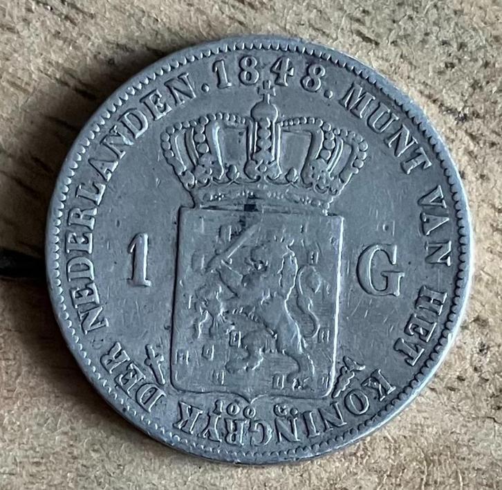 1 gulden 1848 Willem II, Postzegels en Munten, Munten | Nederland, Losse munt, 1 gulden, Koning Willem II, Zilver, Ophalen
