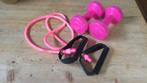 Te koop fitnesselastiek en twee dumbells, Sport en Fitness, Fitnessmaterialen, Ophalen of Verzenden, Zo goed als nieuw, Dumbbell