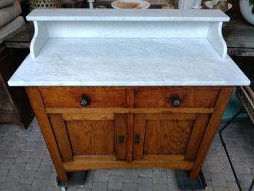 Commode kast marmer vintage badkamermeubel wastafel oude eik beschikbaar voor biedingen