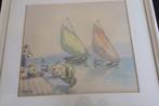 Jonken in de haven Aziatische aquarel van Suratay, Antiek en Kunst, Ophalen of Verzenden