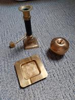 Messing  vierkant asbakje, kandelaar met kaarsendover, appel, Ophalen of Verzenden, Gebruikt