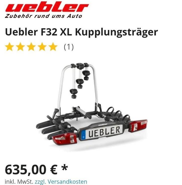 Uebler️ F32 XL Fietsendrager - 3 fietsen - Z.g.a.n.!, Auto diversen, Fietsendragers, Zo goed als nieuw, Trekhaakdrager, 3 fietsen of meer