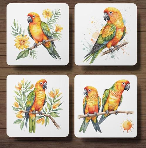 Zonparkiet onderzetters met houder, Huis en Inrichting, Woonaccessoires | Onderzetters, Nieuw, Glas of Kopje, Ophalen of Verzenden