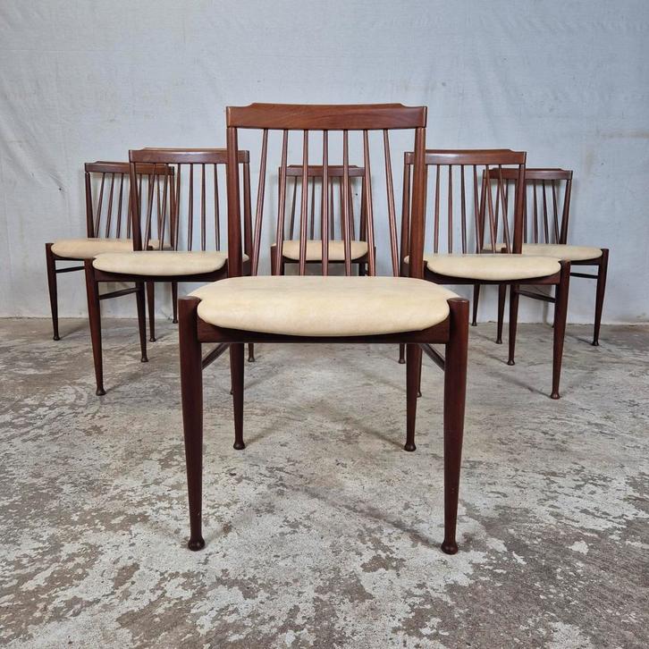 6 Vintage jaren 60 Deense eetkamerstoelen palissander, skai, Huis en Inrichting, Stoelen, Gebruikt, Vijf, Zes of meer stoelen
