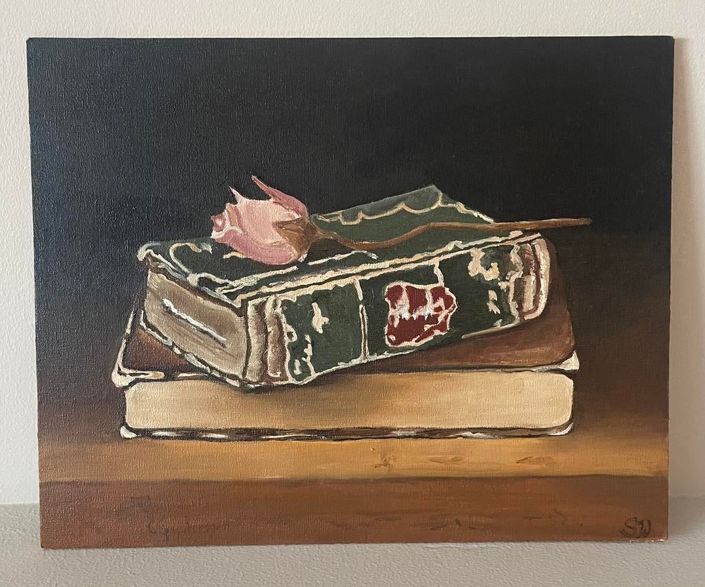 Olieverf schilderij Antieke boeken., Ophalen of Verzenden