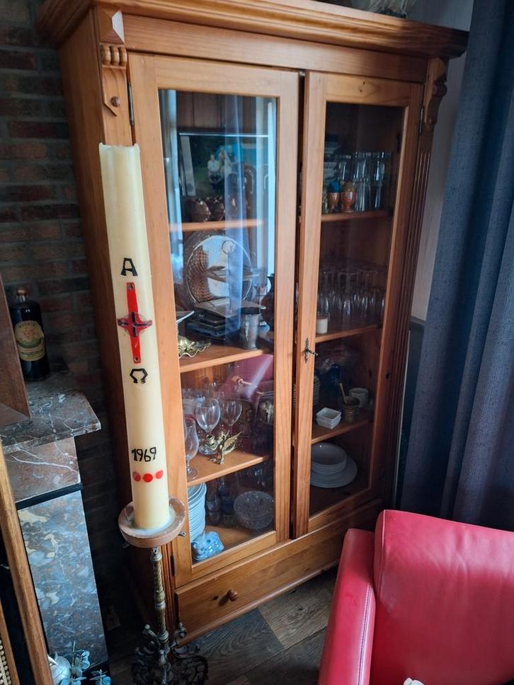 Mooie Grenen Vitrinekast met Glas, Huis en Inrichting, Kasten | Vitrinekasten, 150 tot 200 cm, 100 tot 150 cm, 25 tot 50 cm, Grenenhout