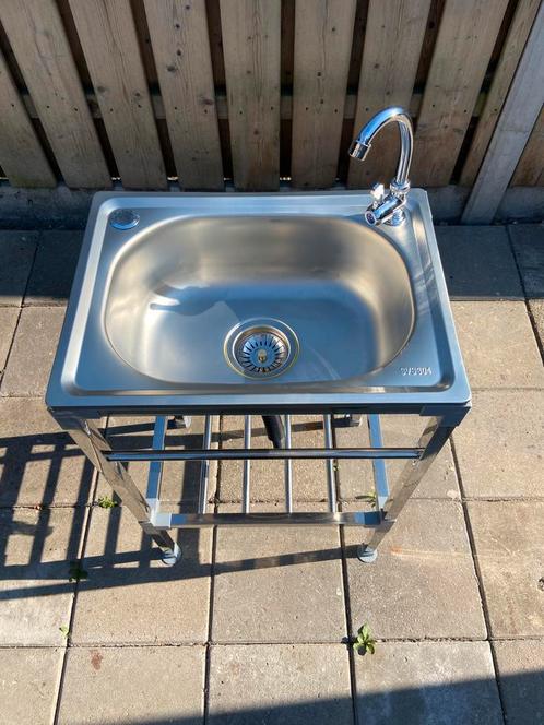 Nieuwe RVS spoelbak (camping) wastafel wasbak kraan afvoer, Tuin en Terras, Buitenkeukens, Nieuw, Vrijstaand, Ophalen of Verzenden