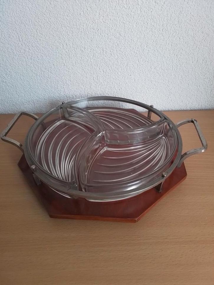 serveerschaal   glas hout tapas schaal, Huis en Inrichting, Keuken | Servies, Zo goed als nieuw, Schaal of Schalen, Overige stijlen