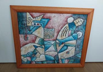 Bill Long olieverf op cocosvezel, gesigneerd vintage beschikbaar voor biedingen