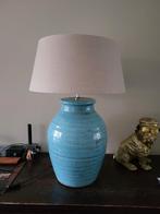 Licht blauwe lamp met linnen kap, Huis en Inrichting, Ophalen, Zo goed als nieuw