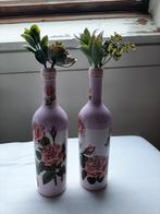 Super mooie twee unieke Decoupage flessen (Handmade), Overige kleuren, Nieuw, Ophalen of Verzenden, Glas