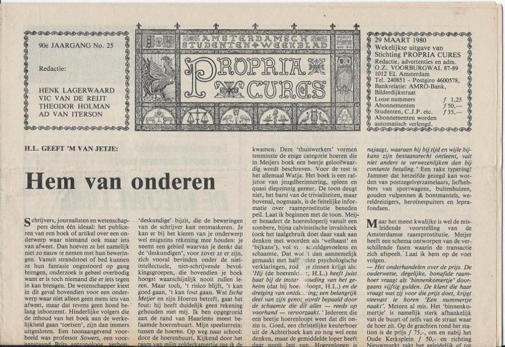 Propria Cures - 29 maart 1980. Met o.a. Theodor Holman., Boeken, Tijdschriften en Kranten, Gelezen, Ophalen of Verzenden
