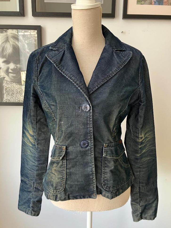 Leuk jeans rib jasje Vanilia mt 38/40, Kleding | Dames, Jasjes, Kostuums en Pakken, Zo goed als nieuw, Jasje, Maat 38/40 (M), Blauw