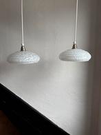 Vintage set 2 Frans clichy wit gewolkt glazen hanglamp glas, Ophalen of Verzenden, Glas, Minder dan 50 cm