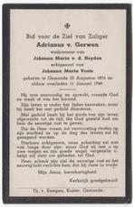 Adrianus van Gerwen 1876 Gemonde + 1949 Gemonde, 72 jr, Verzamelen, Verzenden