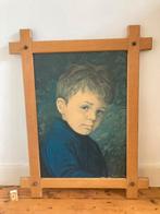 XL groot origineel Bragolin betraand jongetje kitsch vintage, Ophalen of Verzenden, Zo goed als nieuw, Schilderij, 75 cm of meer