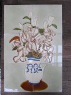 Tegeltableau vaas bloemen in relief, 6 tegels 15x15cm, Huis en Inrichting, Woonaccessoires | Wanddecoraties, Nieuw, Ophalen of Verzenden