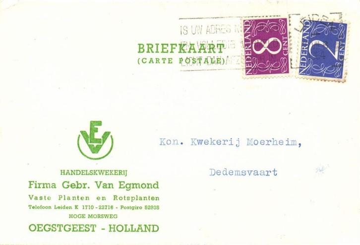 Firma Gebr. van Egmond, Oegstgeest - 07.1964 - briefkaart, Postzegels en Munten, Brieven en Enveloppen | Nederland, Briefkaart
