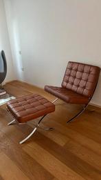 Barcelona Chair + Hocker Cognac Bruin, Huis en Inrichting, Fauteuils, Ophalen, Zo goed als nieuw, 75 tot 100 cm, Overige materialen