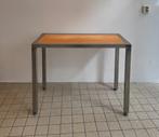 2 x RVS tafel met bamboe blad, Huis en Inrichting, Tafels | Bijzettafels, Ophalen, Gebruikt, 75 cm of meer, Modern