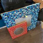 mozaïek spiegels/zgan/groot/ophanghaak/blauw/rood/MOETWEG, Ophalen of Verzenden, Rechthoekig, 50 tot 100 cm, Minder dan 100 cm