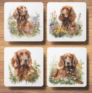 Ierse Setter Aquarel onderzetters met houder beschikbaar voor biedingen