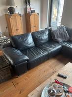 Zwart lederen hoek bankstel, Ophalen, Gebruikt, Leer