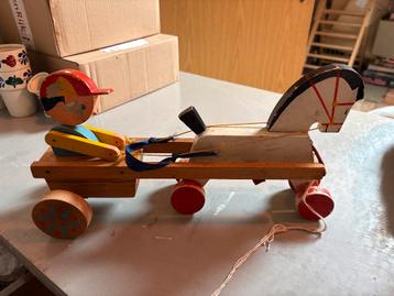 Vintage Houten Speelgoed Paard en Kar beschikbaar voor biedingen