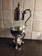 Antieke glazen koffiekan met verzilverd onderstel, Antiek en Kunst, Ophalen of Verzenden