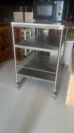 Mooie set roestvrij stalen serveer wagen en tafel, Ophalen of Verzenden, Zo goed als nieuw