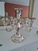 Antieke verzilverde vijfarmige kandelaar, rijk gedecoreerd., Antiek en Kunst, Ophalen of Verzenden, Zilver