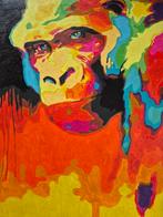 Canvas acrylverf schilderij dier aap monkey baviaan kleurrij, Ophalen of Verzenden
