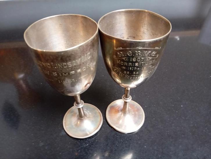2 Antieke Verzilverde Bekers - 1907 & 1903, Antiek en Kunst, Antiek | Goud en Zilver, Zilver, Ophalen of Verzenden