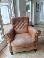 2 lederen vintage fauteuils, Huis en Inrichting, Fauteuils, Ophalen, Gebruikt, 50 tot 75 cm, Leer