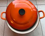 Le Creuset: GROTE pan 32 cm, oranje geëmailleerd gietijzer, Huis en Inrichting, Keuken | Potten en Pannen, Ophalen, Gebruikt, Gietijzer