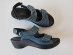 <> Wolky MAAT 38 Type 3470 Mandalay / petrol blauwe sandalen, Wolky, Sandalen of Muiltjes, Zo goed als nieuw, Verzenden