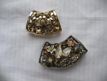 Sjaal Clip 2 x Zilverkleur Bewerkt + Effen Goudkleur Vintage beschikbaar voor biedingen