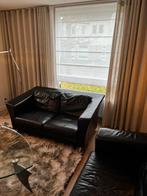 Zwart lederen bankstel, Huis en Inrichting, Banken | Bankstellen, Gebruikt, Ophalen of Verzenden, Rechte bank, Vierpersoons of meer