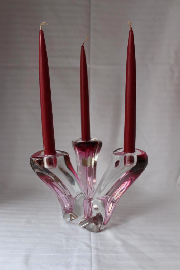 Vintage Val St Lambert kaarsenhouder, gemerkt c 1960, Antiek en Kunst, Antiek | Glas en Kristal, Ophalen of Verzenden