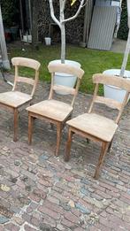 3 massief teakhouten eetkamerstoelen, Huis en Inrichting, Stoelen, Ophalen, Gebruikt, Teak, Hout