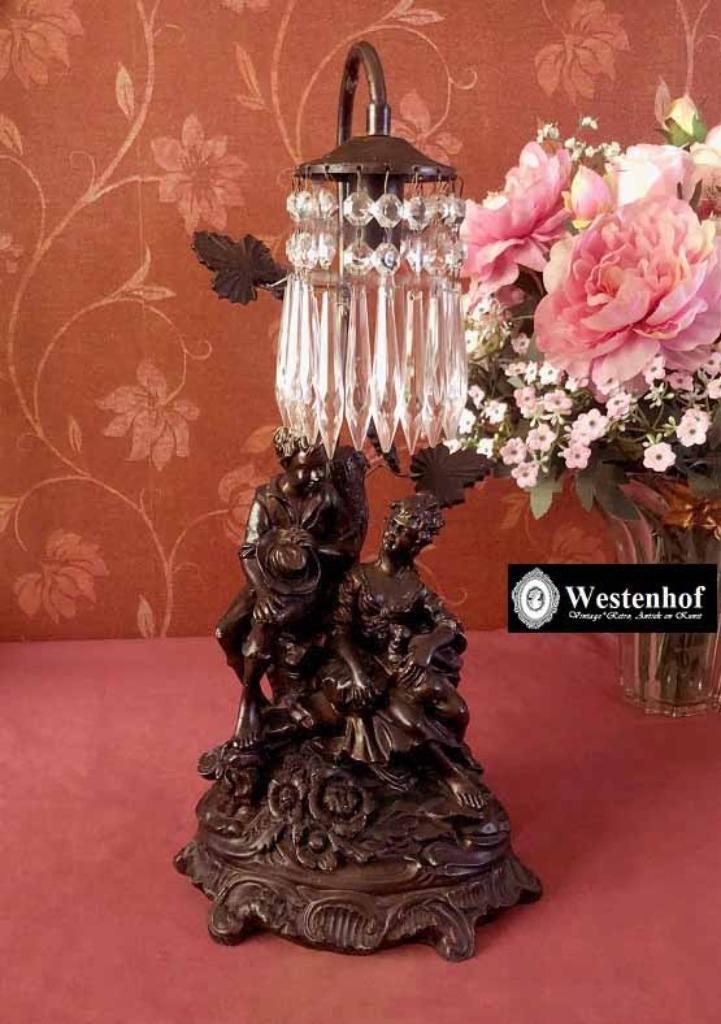 Kristallen tafellamp / schemerlamp met beeld antiek, Huis en Inrichting, Lampen | Tafellampen, Gebruikt, Minder dan 50 cm, Overige materialen