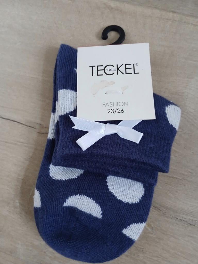 Super mooie meisjessokken 23/26 blauw gestipt+strik nieuw, Teckel, Meisje, Nieuw, Ophalen of Verzenden