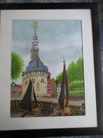 schilderij De Hoofdtoren in Hoorn -- 45 x 55 cm -mooie lijst, Antiek en Kunst, Ophalen of Verzenden