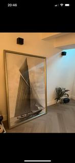 Perfect condition large glass frame sailing boat scooner, Ophalen, 75 tot 100 cm, 75 cm of meer, Print